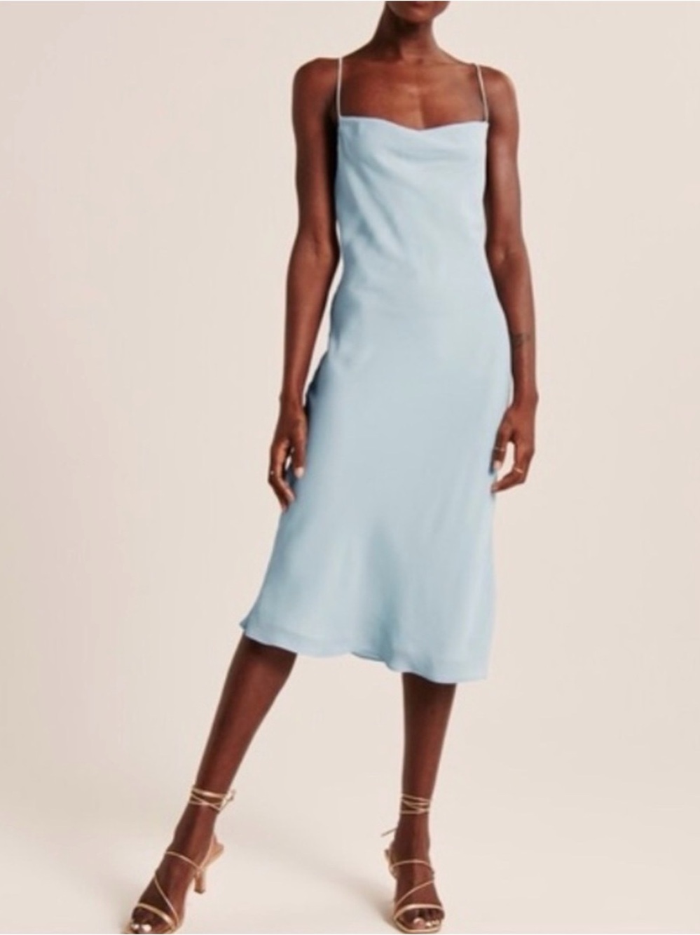 Abercrombie & Fitch Light Blue Chiffon Cowl Neck Midi Dress